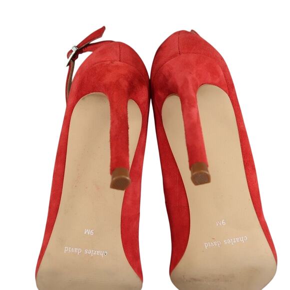 Charles David Shoes Womens 9 Pumps Ankle Strap Suede Red Pointed Toe Formal Sexy - Picture 15 of 16